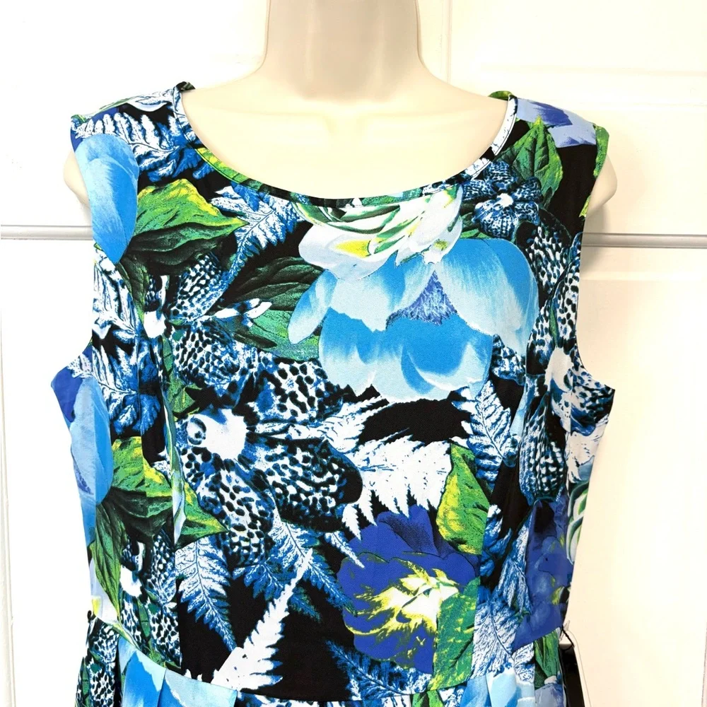 Ellen Tracy Floral A-Line‎ Dress Sleeveless Belted Spring Wedding Guest Sz 10
